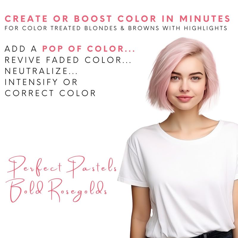 Rose Gold shampoo lather on hair showing cleansing action and color refresh.