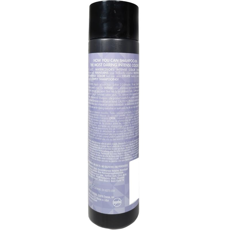 Watercolors Silver Shampoo with signs of color maintenance after use.