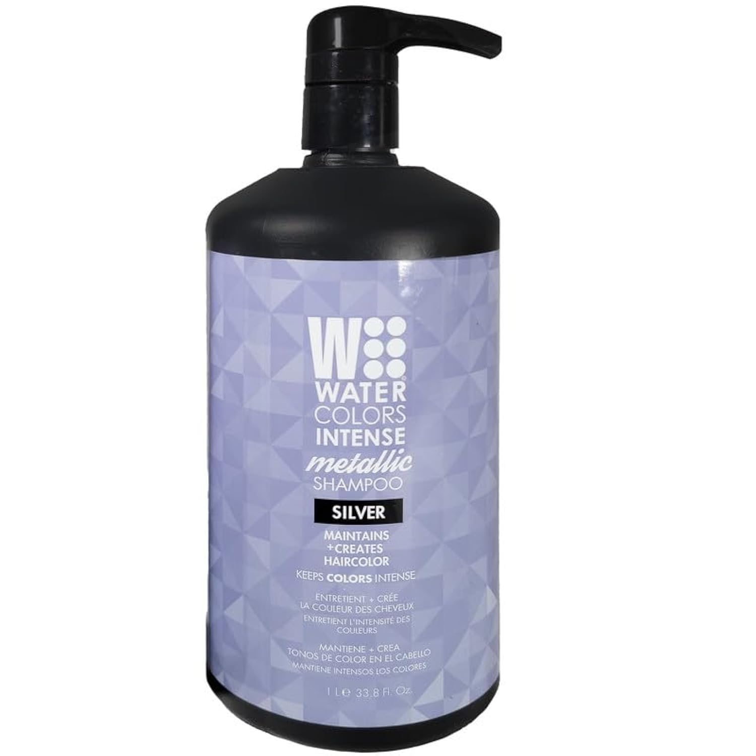 Watercolors Silver Shampoo bottle front promotes color retention for cool tones.