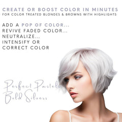 Watercolors Silver Shampoo close-up highlights metallic deposit and glossy finish.