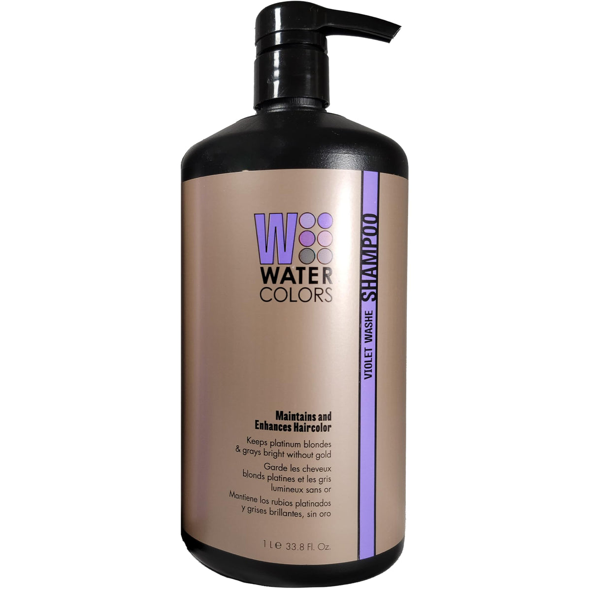 Watercolors Violet Wash bottle demonstrates color-depositing care for vibrant, lasting color.