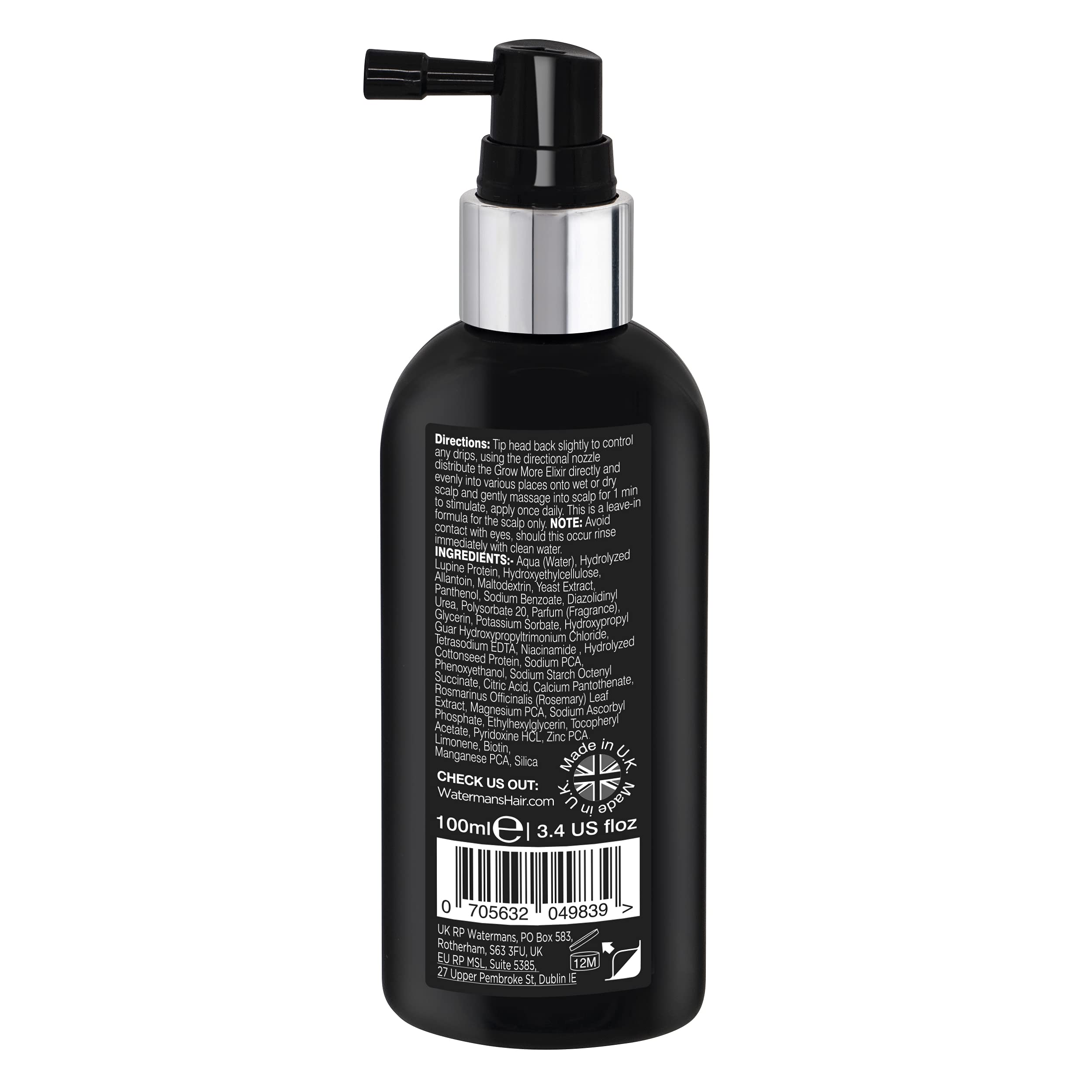 Watermans Grow More Hair Serum applying on scalp during routine care promotes scalp vitality.