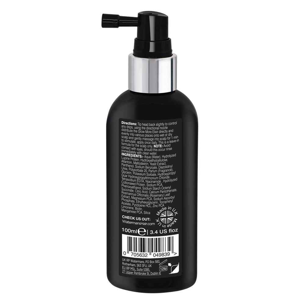 Watermans Grow More Hair Serum applying on scalp during routine care promotes scalp vitality.