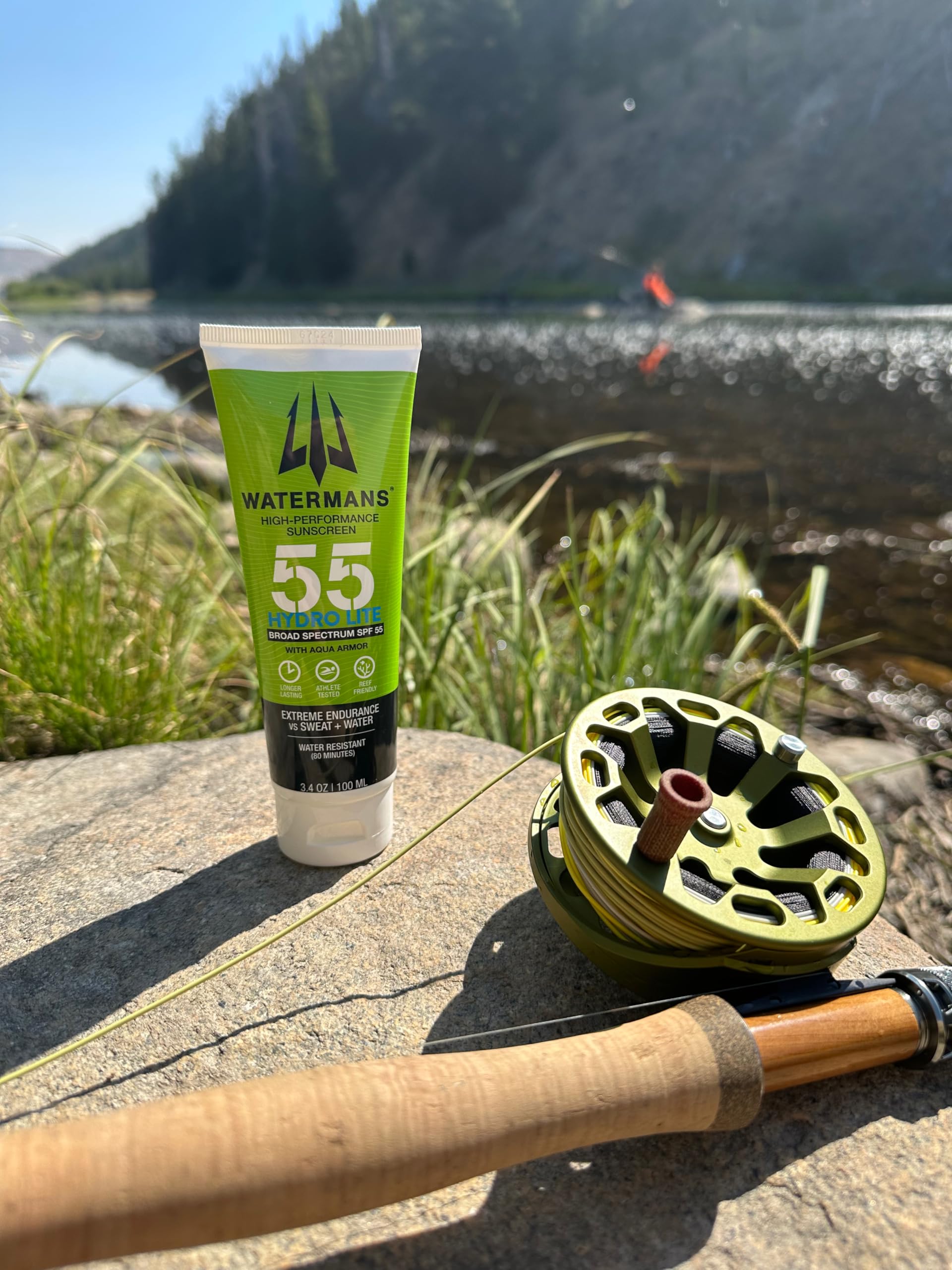 Waterman's Hydro Lite sunscreen being applied on skin, lightweight and quick-absorbing.