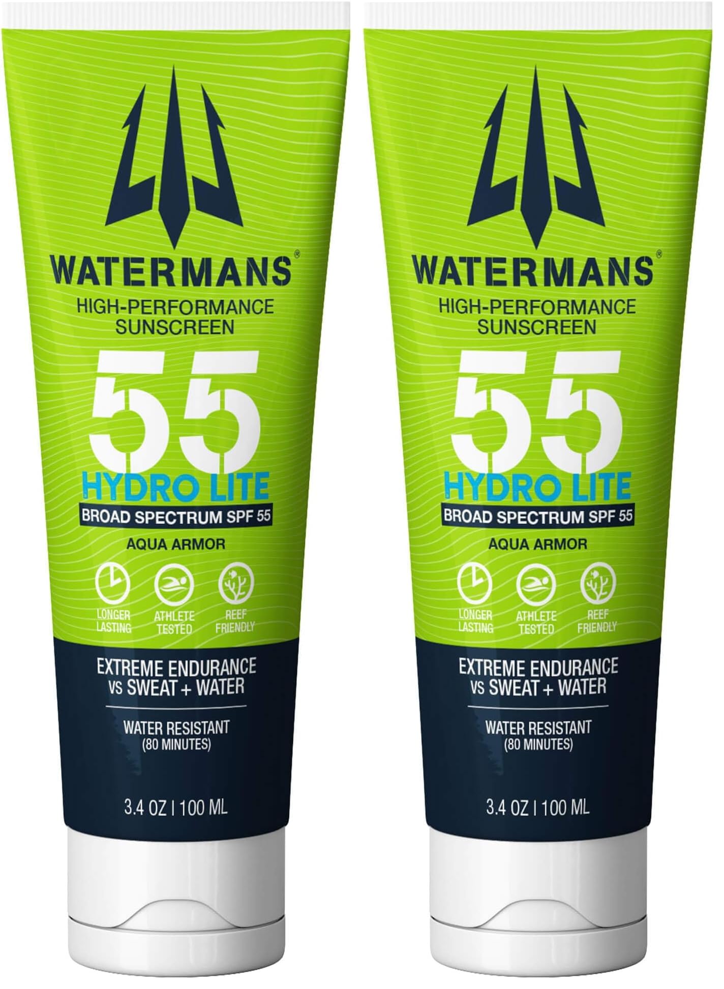 Waterman's Hydro Lite sunscreen bottle front view for portable outdoor protection.