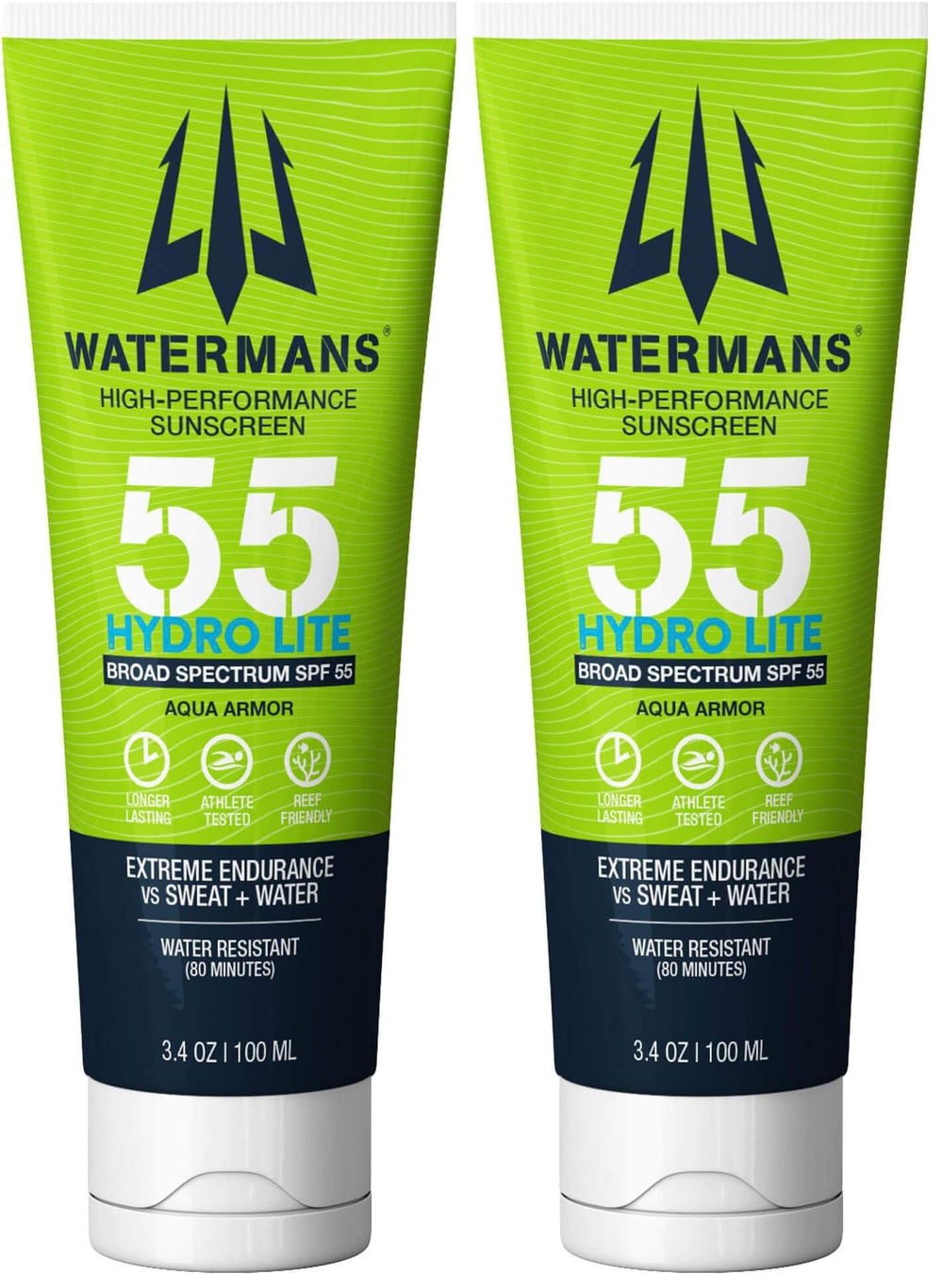 Waterman's Hydro Lite sunscreen bottle front view for portable outdoor protection.