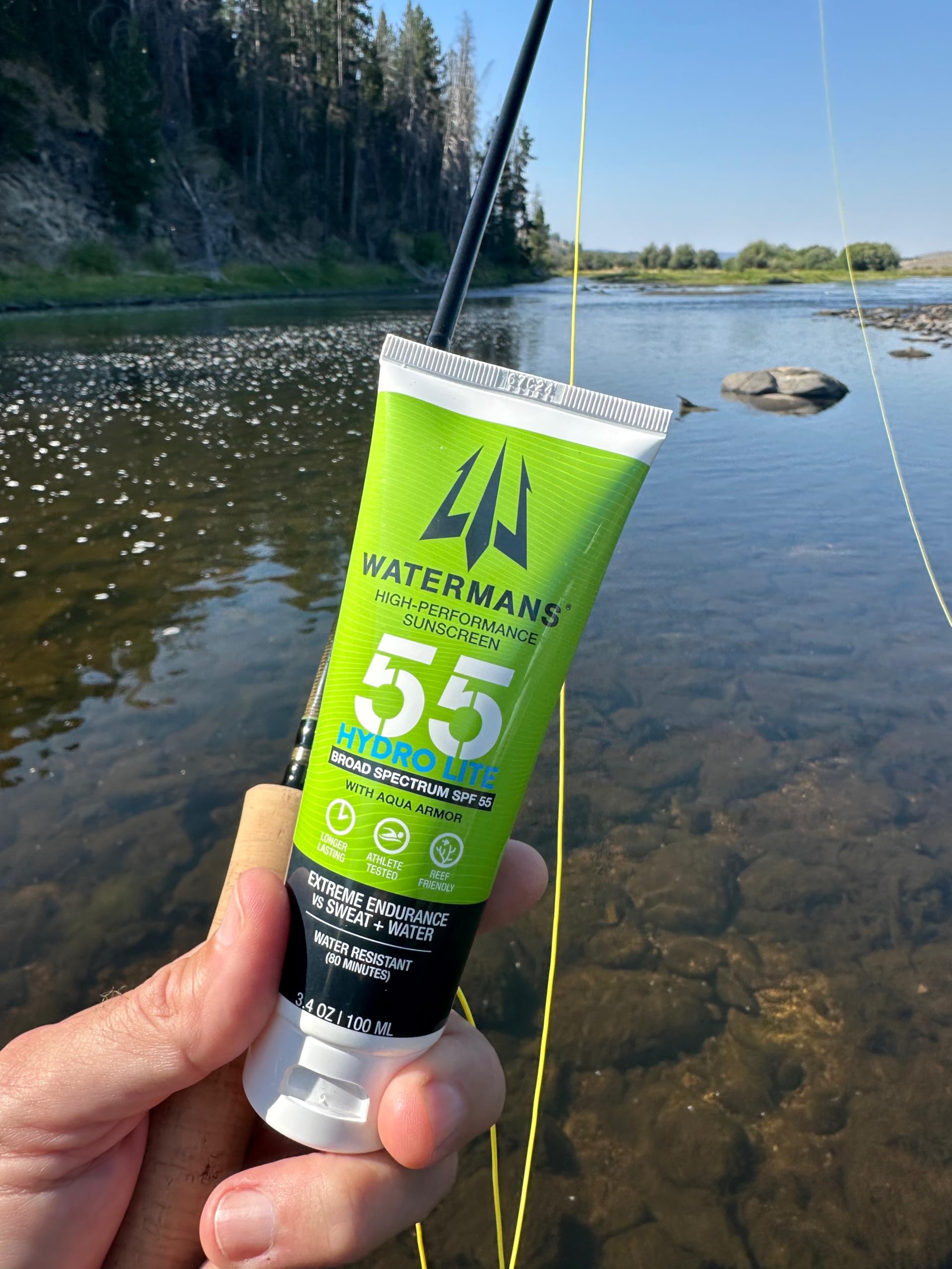 Waterman's Hydro Lite SPF 55 broad spectrum protection for UVA/UVB.