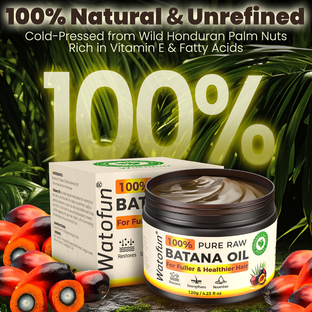 Watofun Batana Oil bottle and paste packaging showcasing pure Honduran formula.
