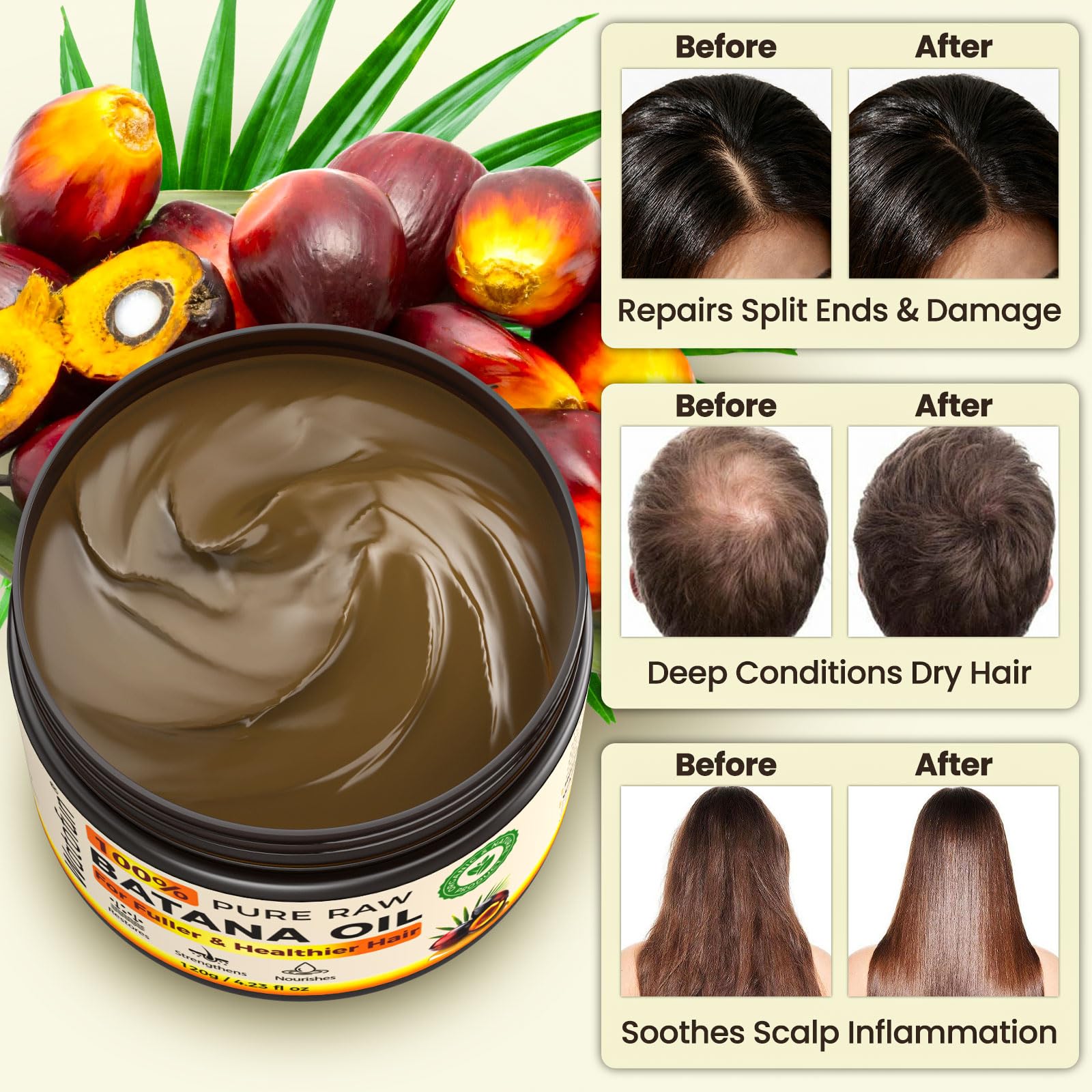 Watofun Batana Oil raw essence in a jar highlighting natural ingredients.