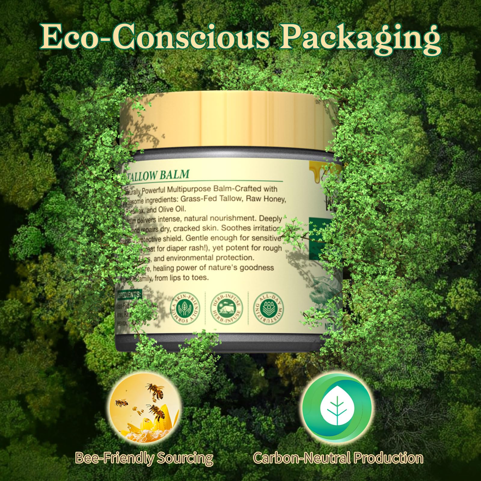 Watofun packaging box with leaves conveys regenerative farming and sustainability ethos.