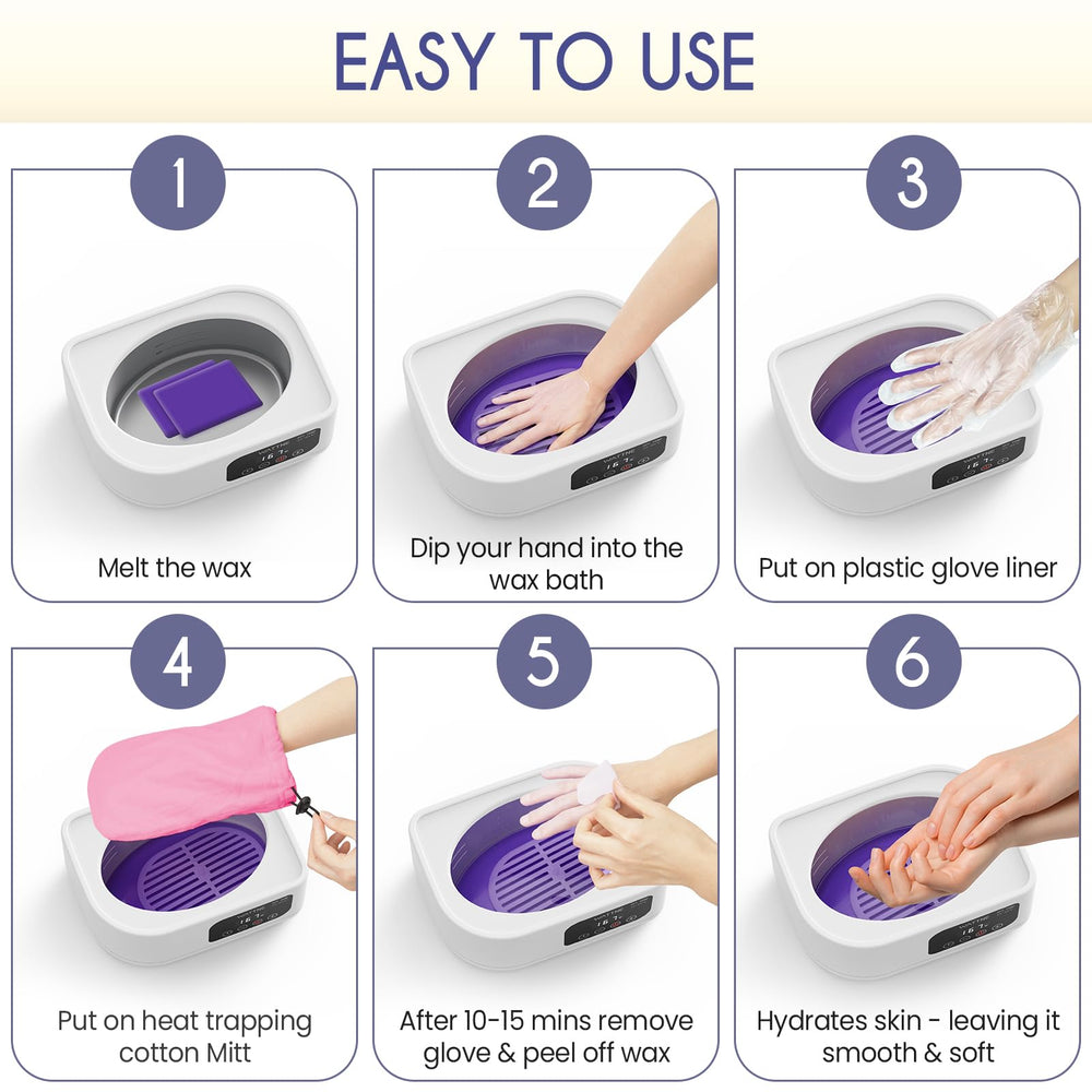 Wattne paraffin wax kit includes mitts and booties for enhanced heat therapy.