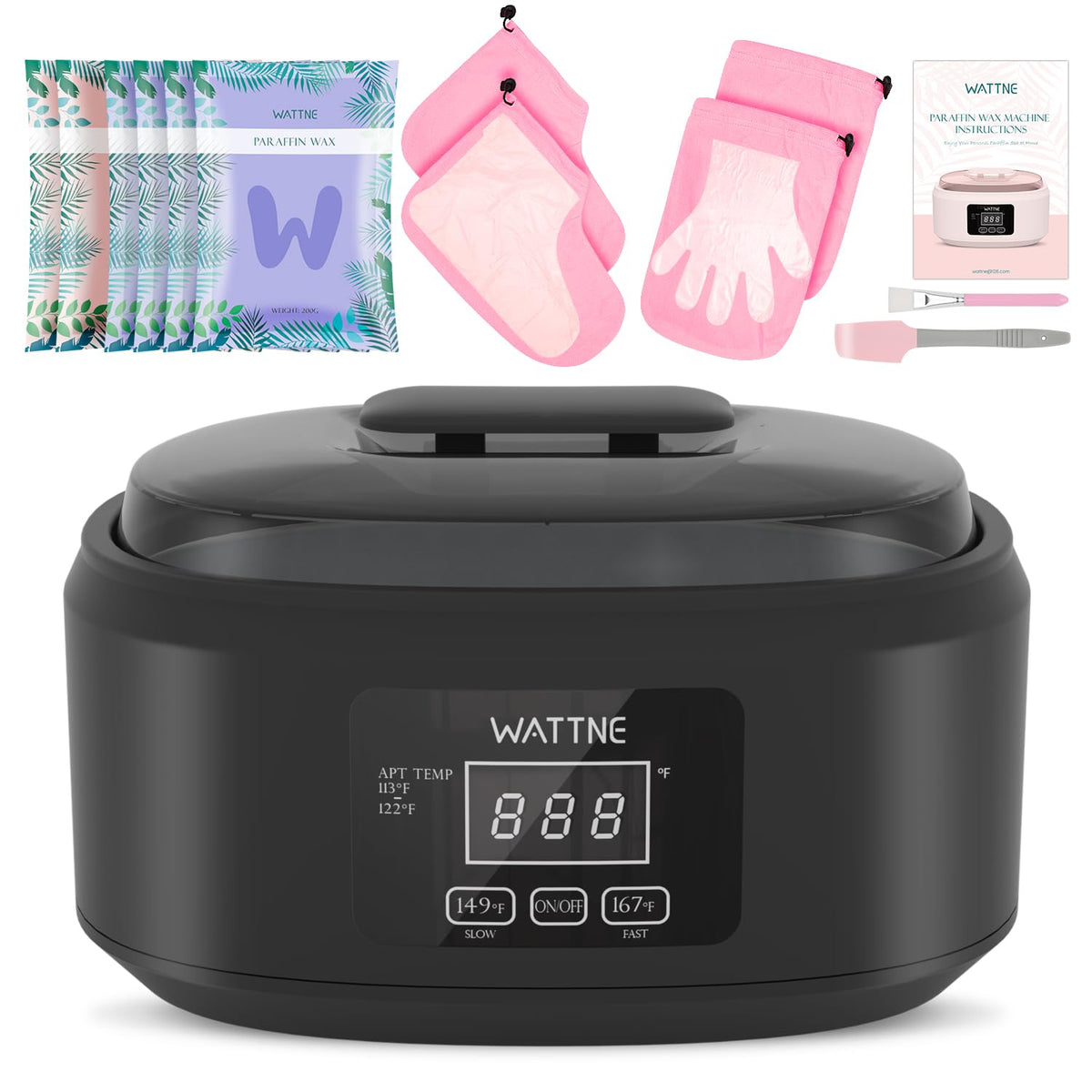 Wattne paraffin wax machine hands view highlighting soothing warmth for dry skin.