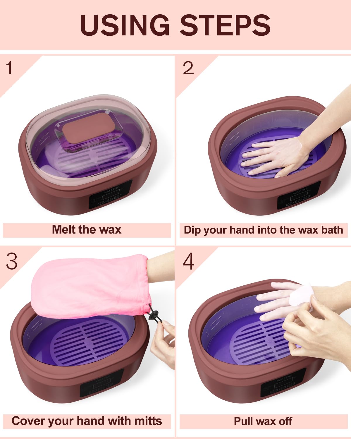 Wattne silicone brush and spoon set for easy wax handling and cleanup