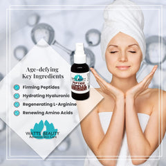 Watts Beauty label closeup showcasing ingredient-rich peptide formula.