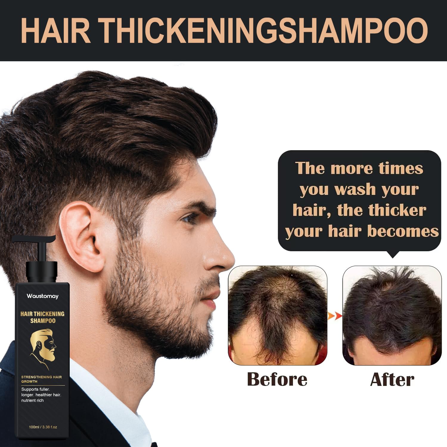 WAUSTOMAY scalp care action indicating calming relief and healthier scalp environment.