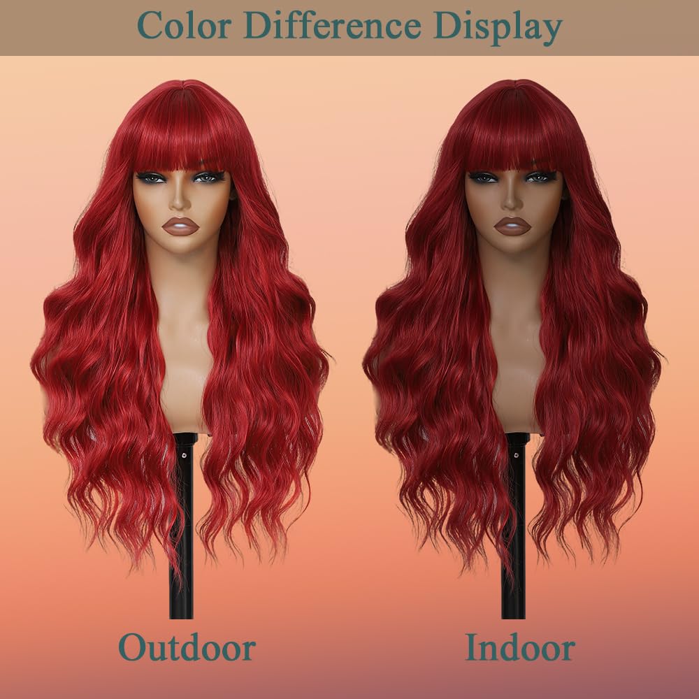 WAVE&BREEZE model wearing red wig 26inch versatile daily look