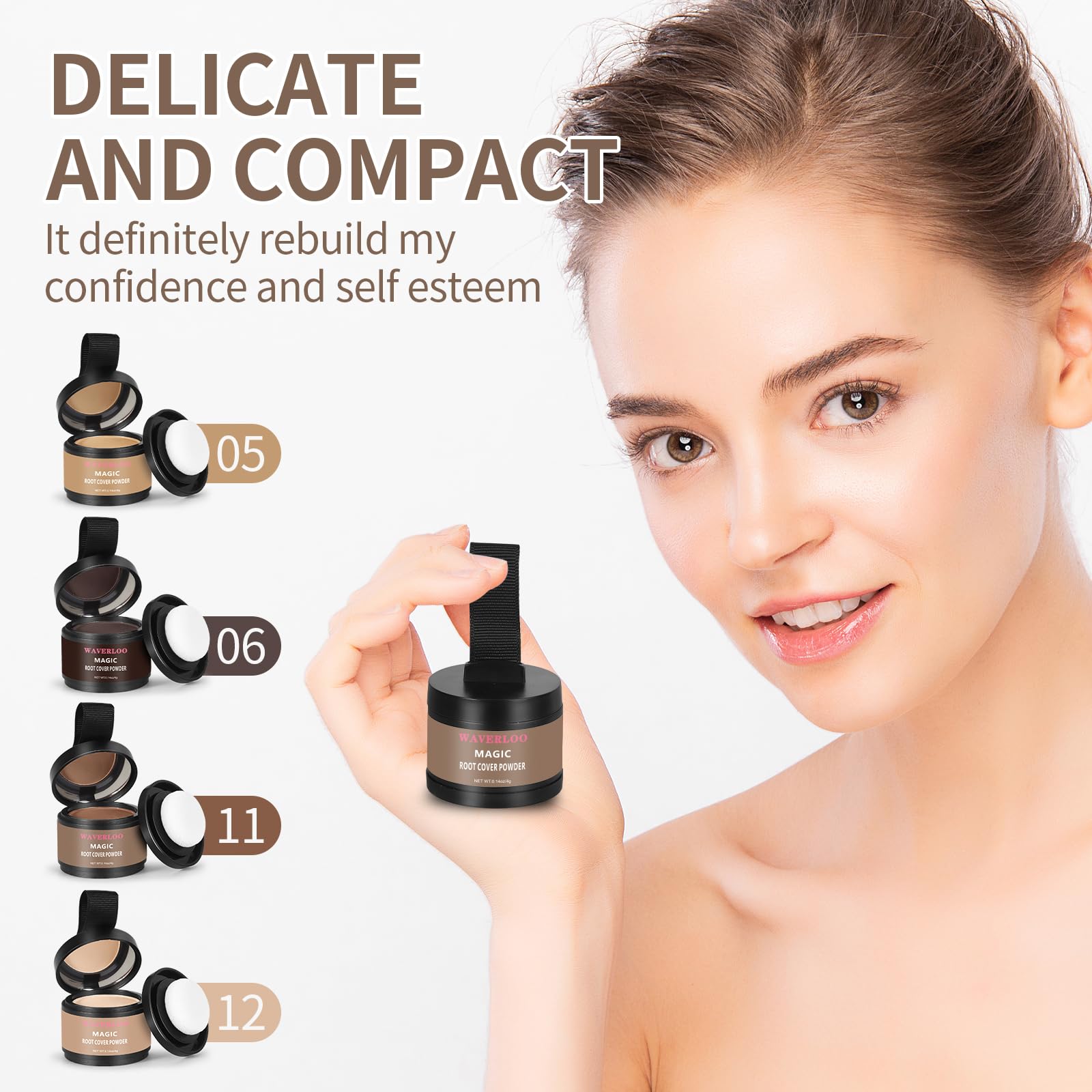 Waverloo Magic Root Cover Up in dark blonde blends with lighter shades for a refreshed look.