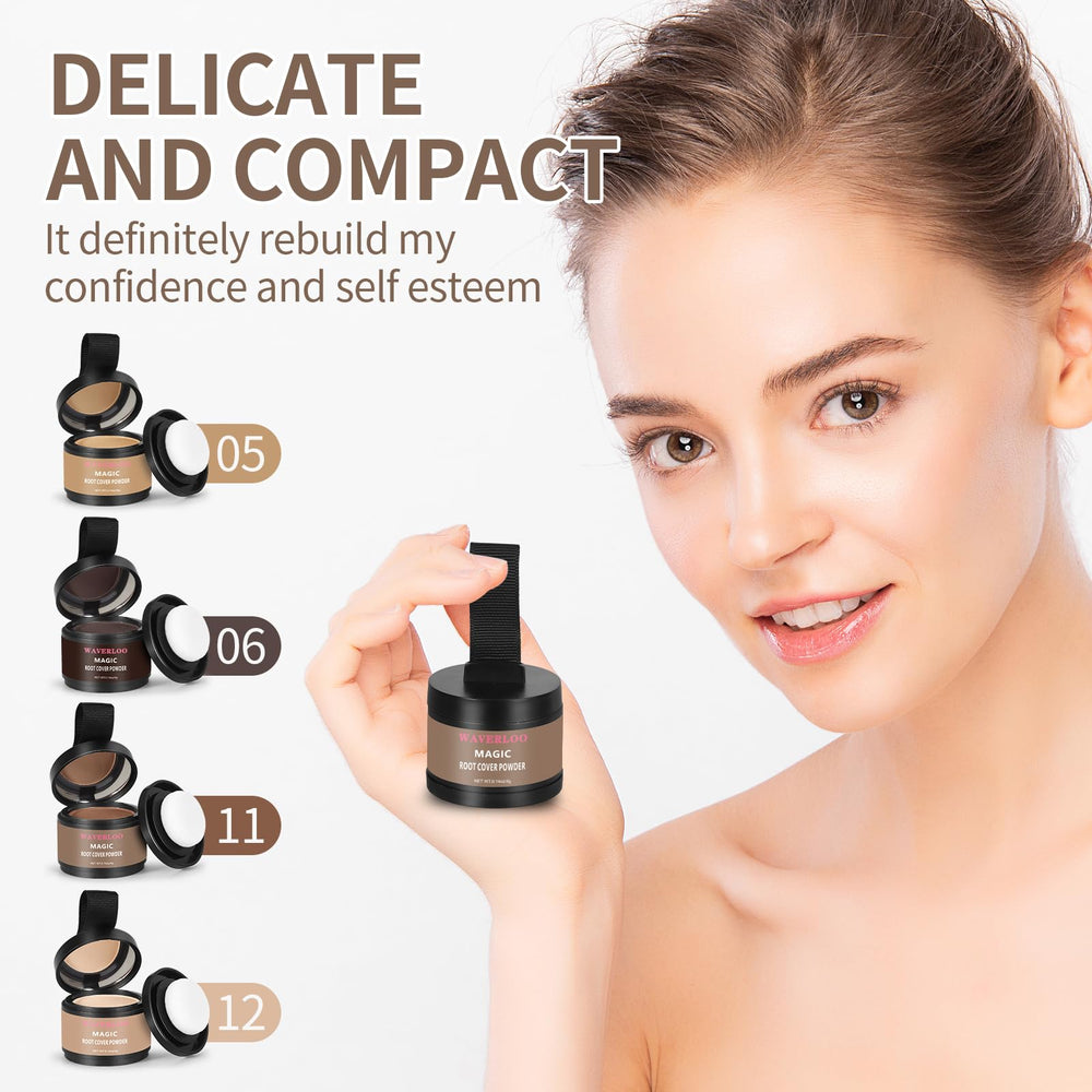 Waverloo Magic Root Cover Up in dark blonde blends with lighter shades for a refreshed look.