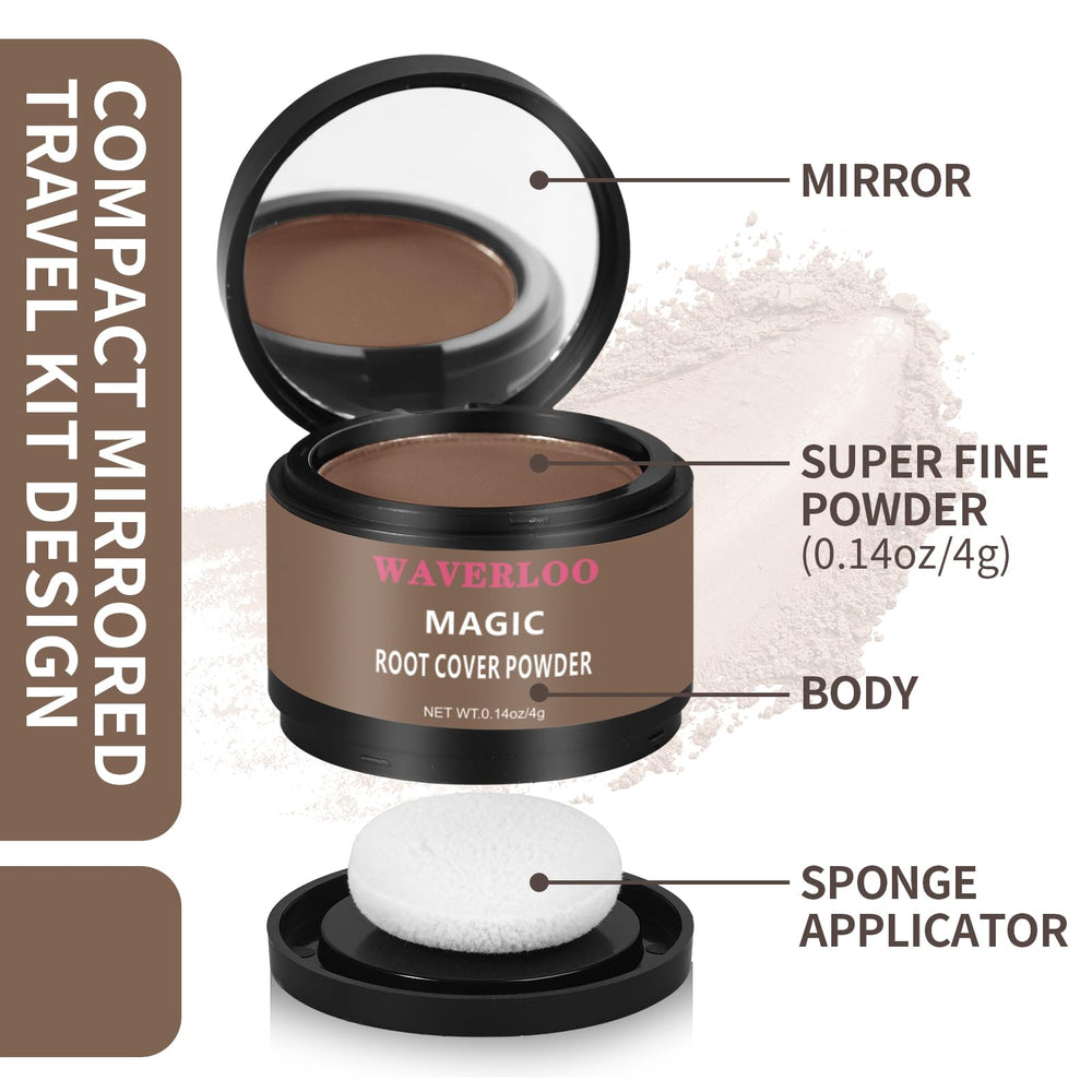 Waverloo Magic Root Cover Up in dark brown applied to the hairline for seamless blending.