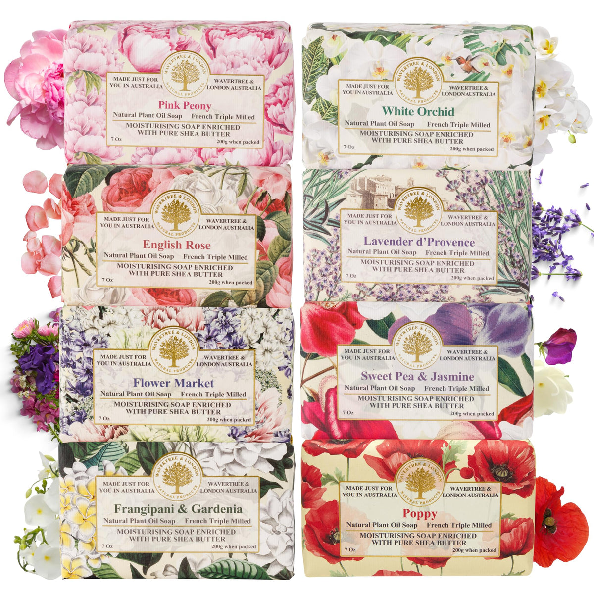 Wavertree & London assorted floral elegance soaps 8-pack with long-lasting fragrance.
