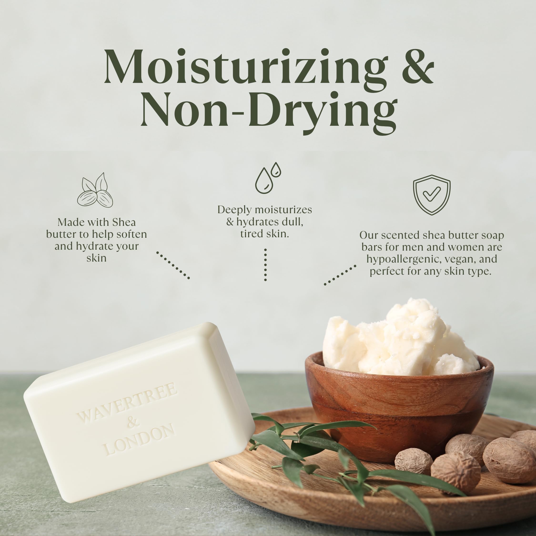 Wavertree & London basil lime mandarin soap bar lather closeup demonstrates moisturizing foam.