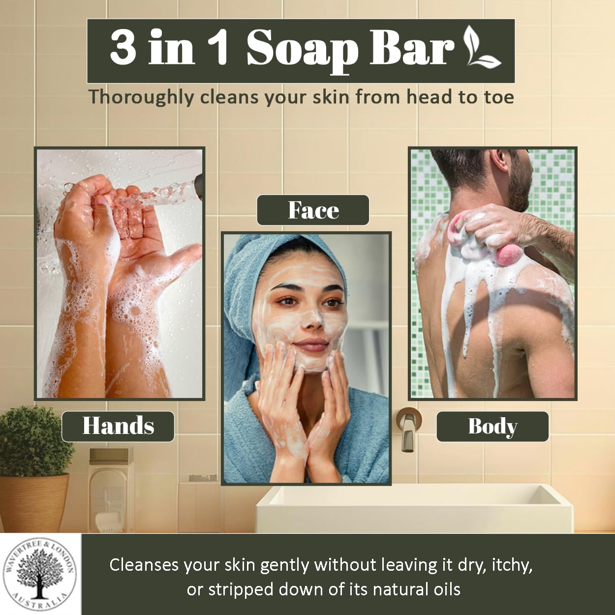 Wavertree & London creamy lather bar illustrating moisturizing experience.