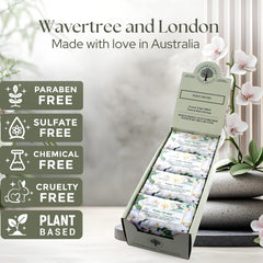 Closeup of Wavertree London White Orchid bars showing creamy lather and smooth texture
