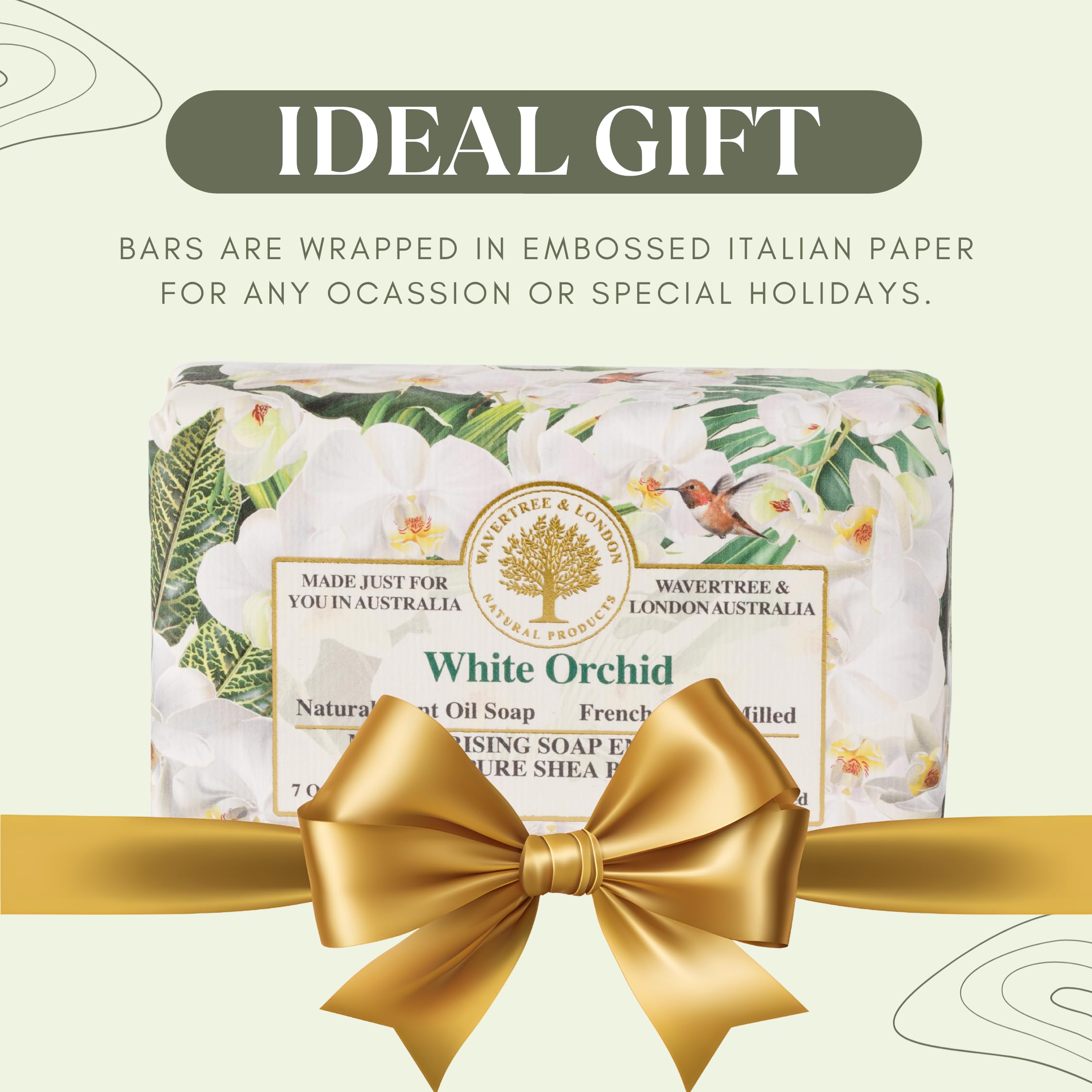 Moisturizing White Orchid soap fragrance fills bath space