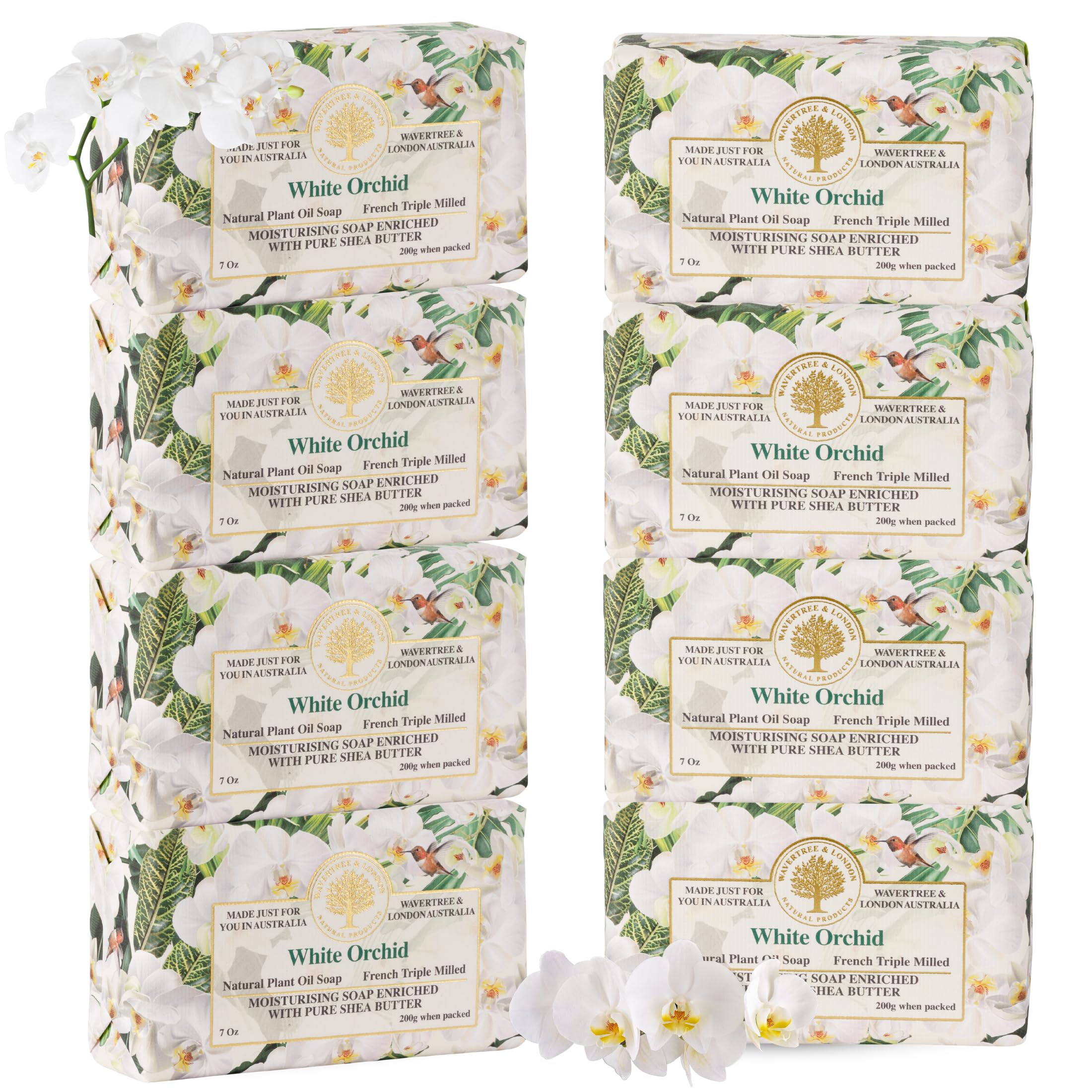 Wavertree London White Orchid soap pack of eight bars enhances daily cleansing with creamy lather