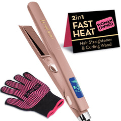 WAVYPOP 2-in-1 flat iron with titanium plates for snag-free styling.