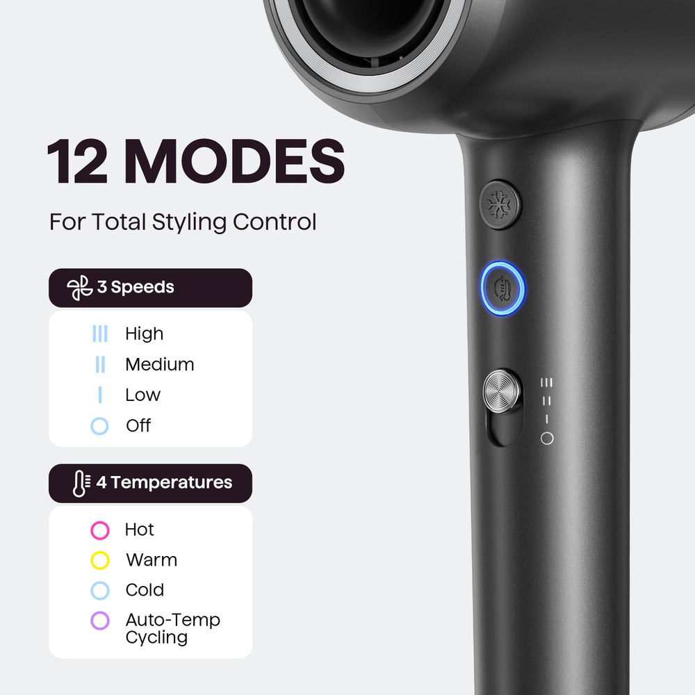 12 settings including speeds and temperatures, plus instant cold shot.