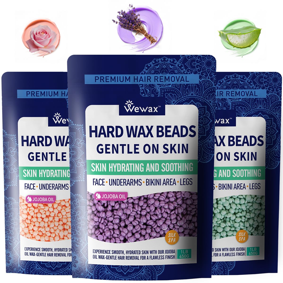 Wax Bear 3lb hard wax beads kit for at home removal, smooth results