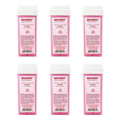 Wax Necessities Rose Soft Wax Cartridge 6-pack front label shows gentle formula for sensitive skin.