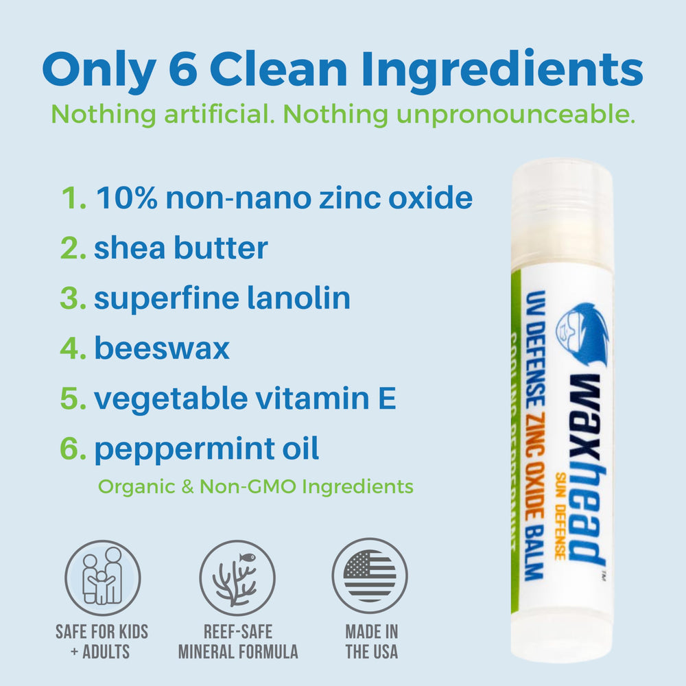 Waxhead mint lip balm highlights visible coverage during application.