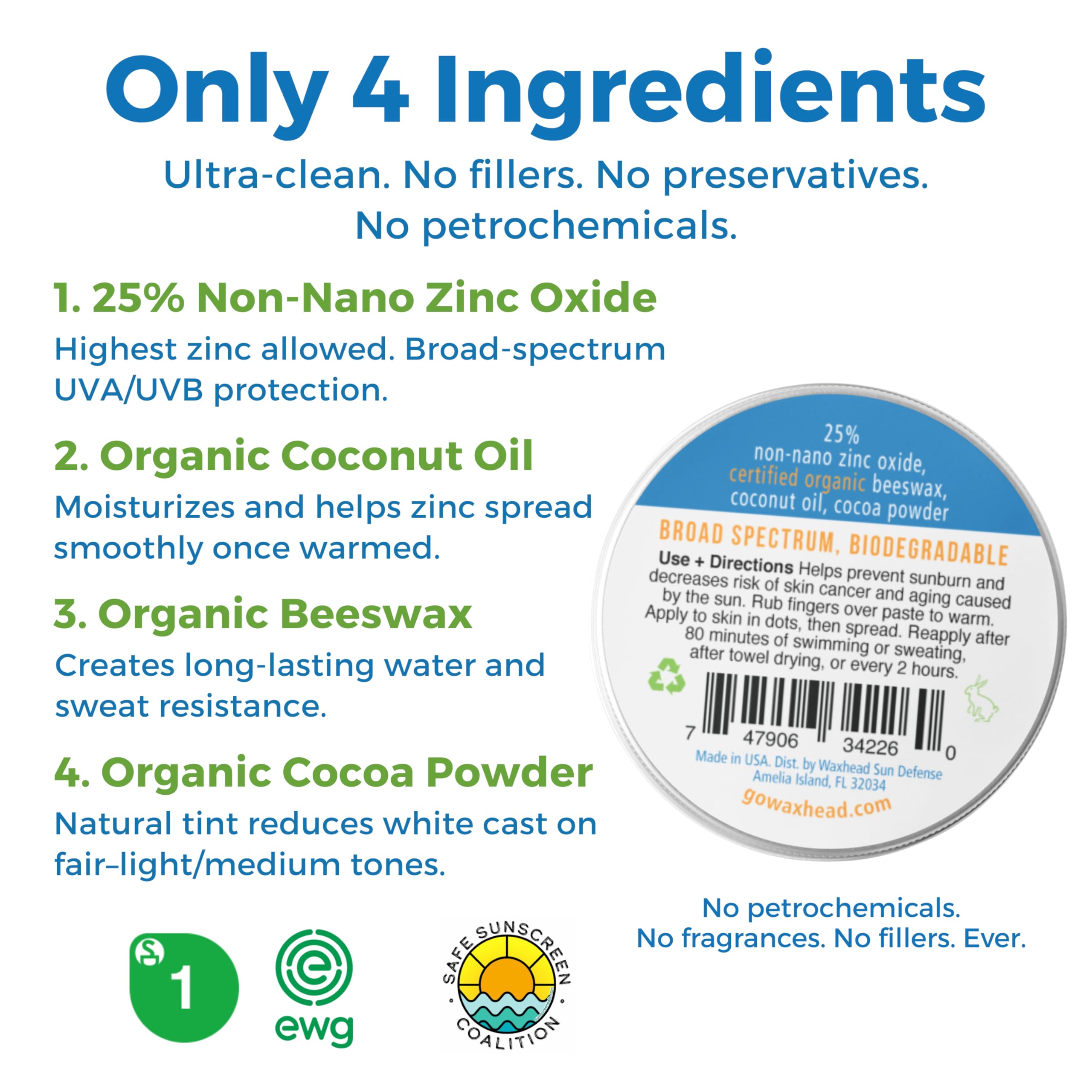 Waxhead cocoa-tinted sunscreen reduces white cast with a matte finish.