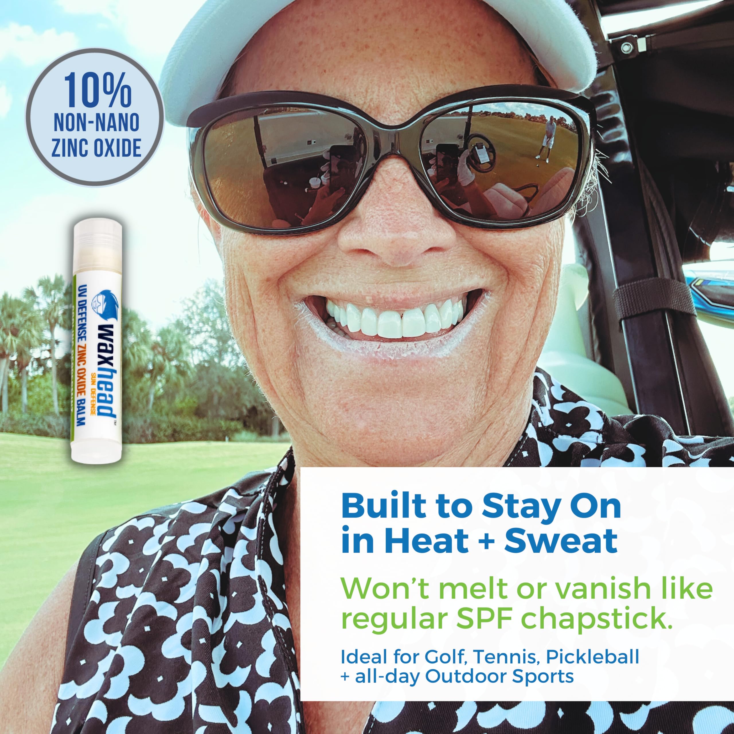 Waxhead mineral lip sunscreen stick stays on during sweat and water activities.