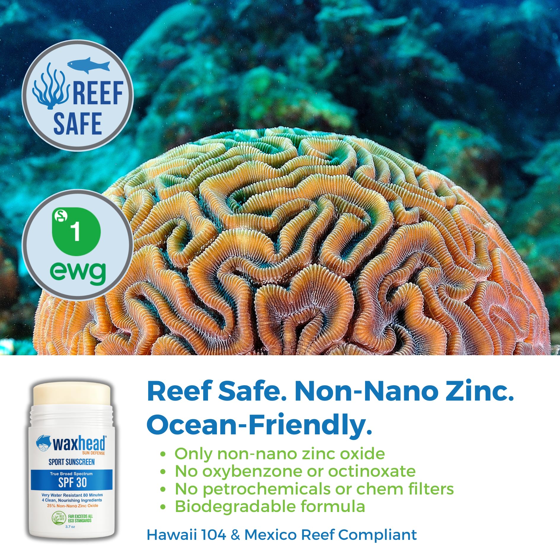 Waxhead reef-safe sunscreen stick is non-nano and ocean-friendly