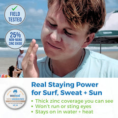 Waxhead SPF 30 zinc paste resists sweat and salt for long surf sessions.