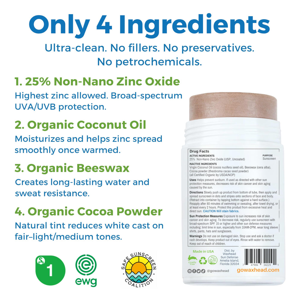 Waxhead tinted zinc oxide sport sunscreen stick with matte finish for light skin tones