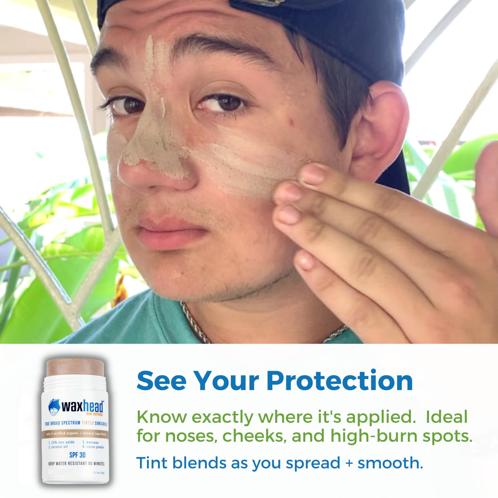 Waxhead tinted zinc oxide sport sunscreen stick protecting tattoos with matte finish