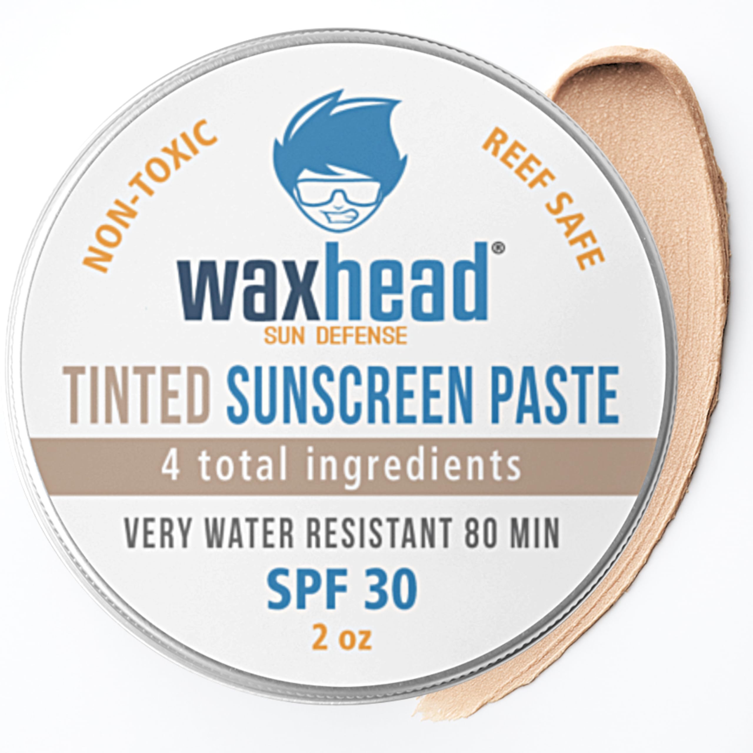 Waxhead tinted zinc oxide sunscreen on the face provides even coverage for daily wear.
