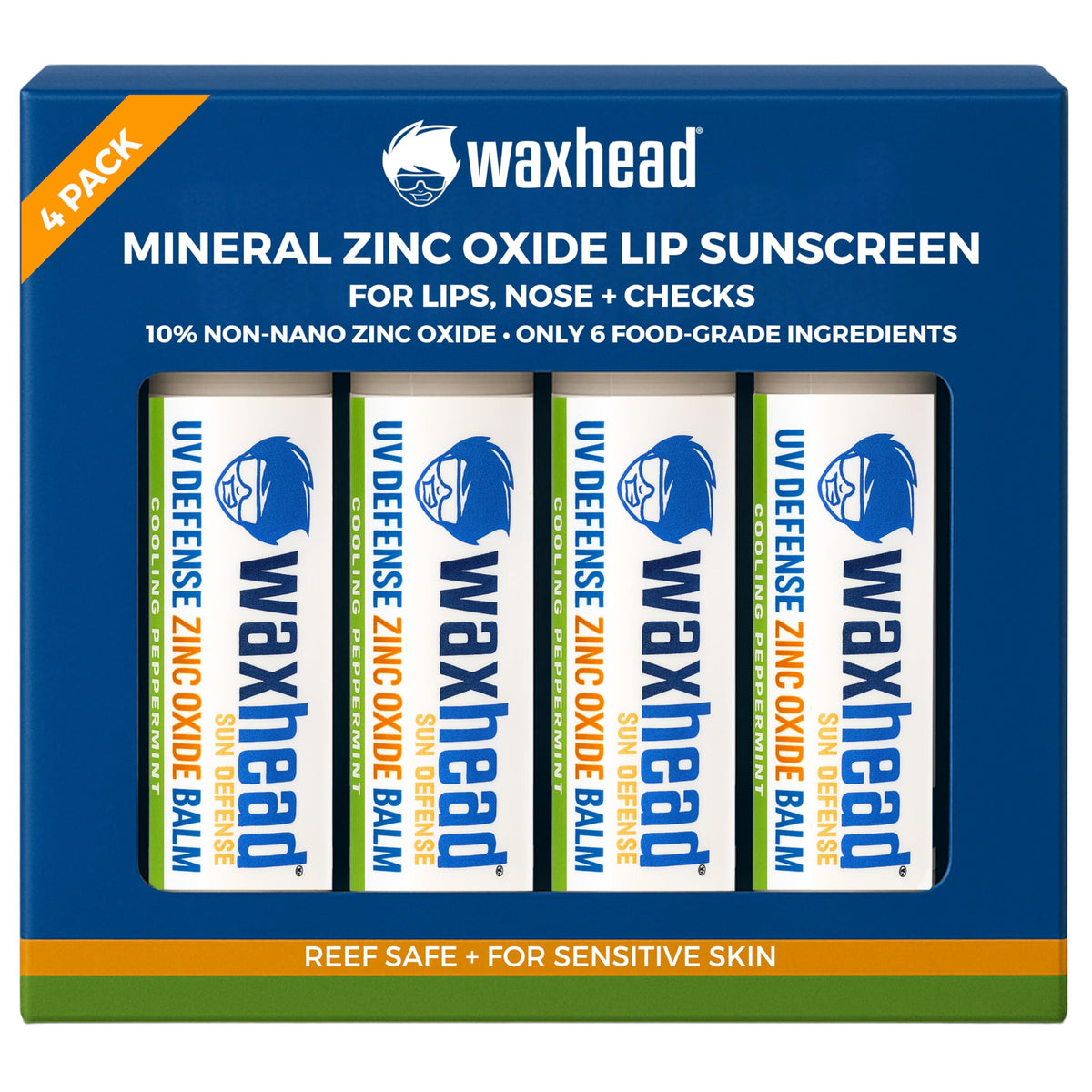 Waxhead zinc oxide lip balm mint provides mineral sun protection for outdoor activities.