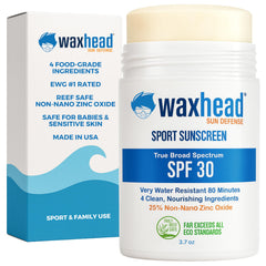Waxhead zinc oxide sunscreen stick SPF 30 packaging for on-the-go protection