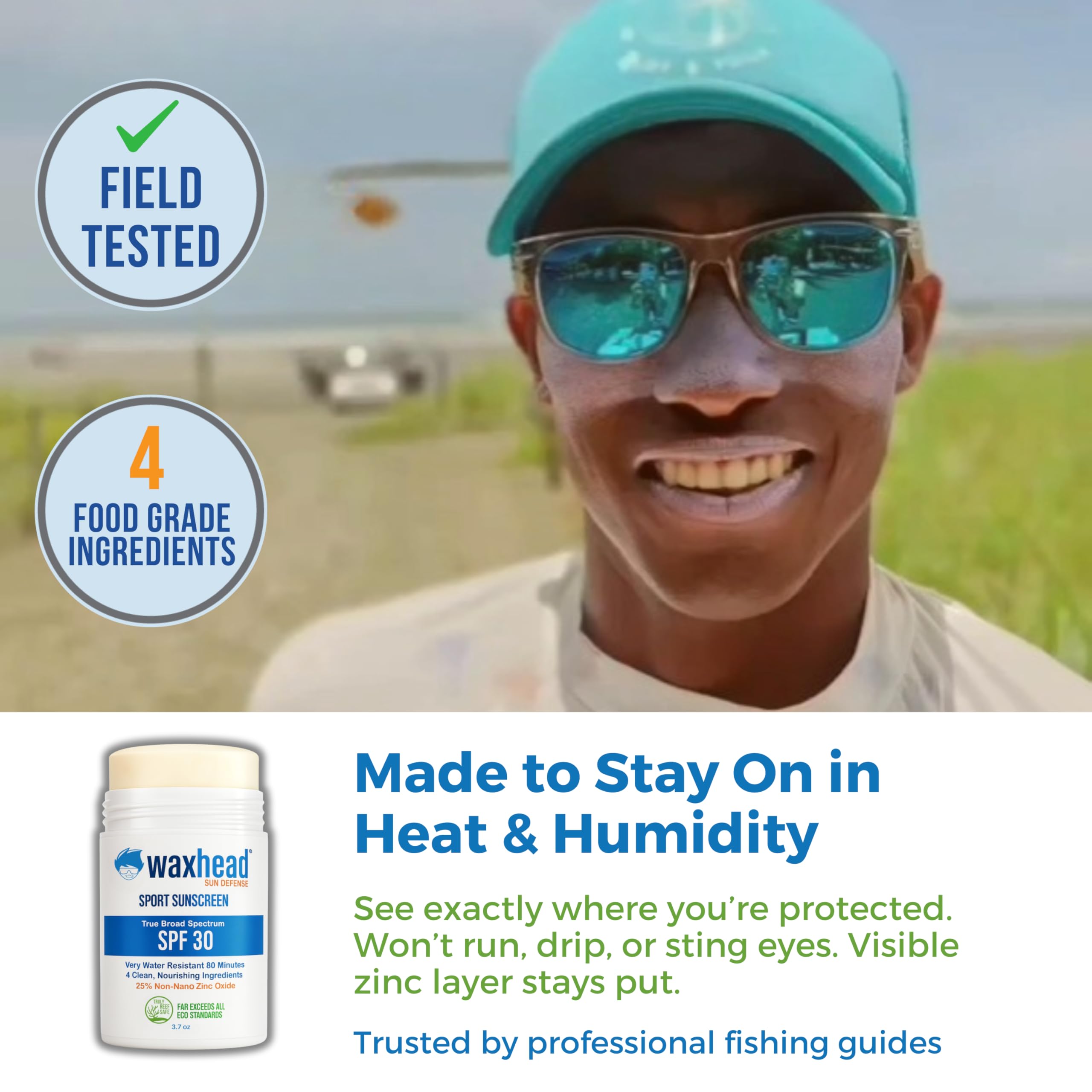 Waxhead zinc oxide sunscreen stick during sport for sweat resistance