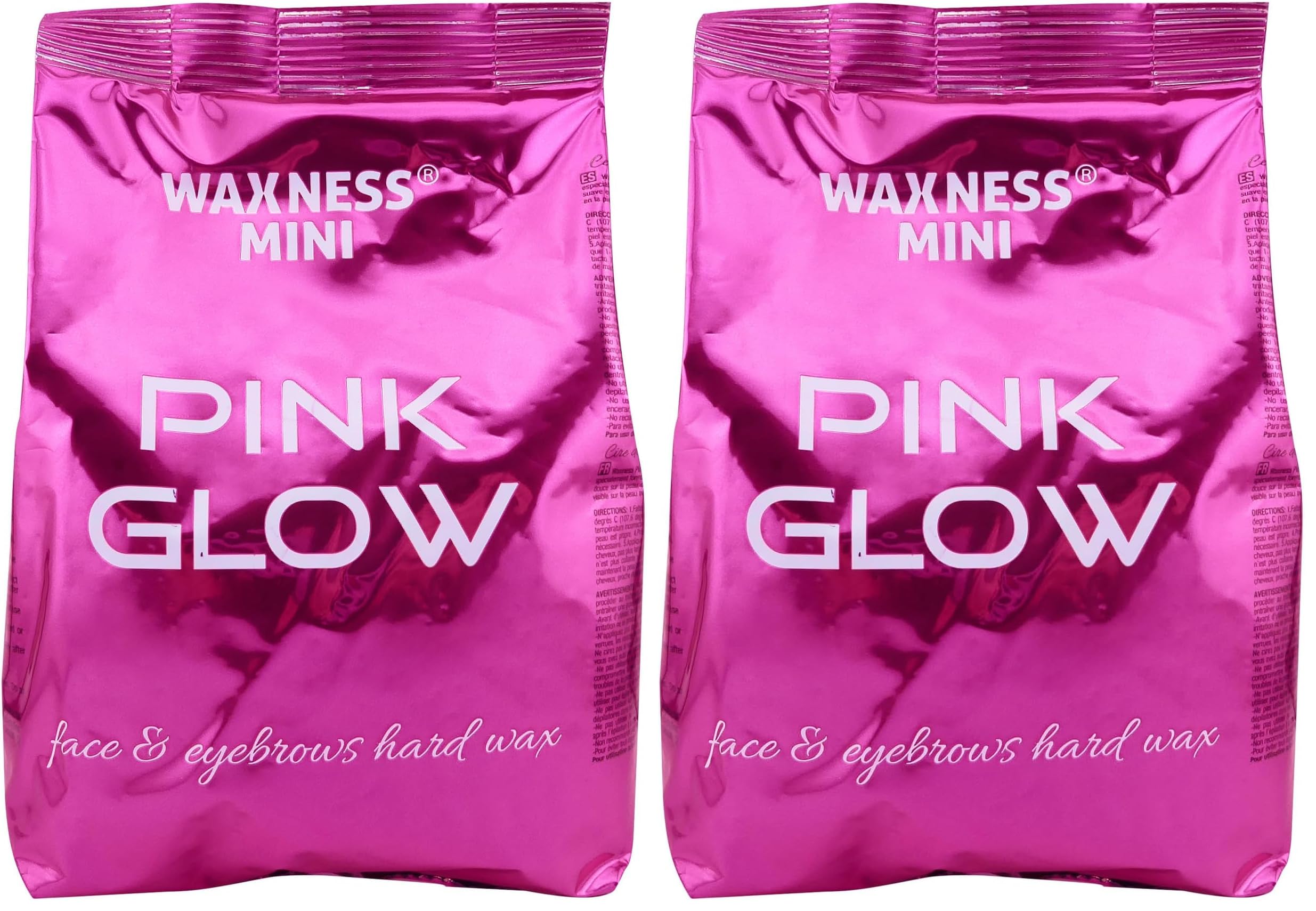 Waxness Pink Glow face and brows hard wax visible on skin for precise shaping