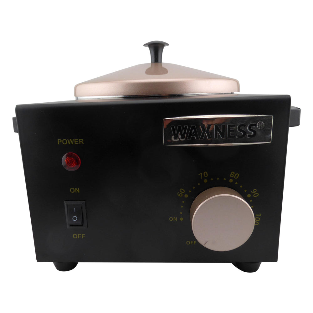 Detachable aluminum pot allows quick wax type changes between clients.