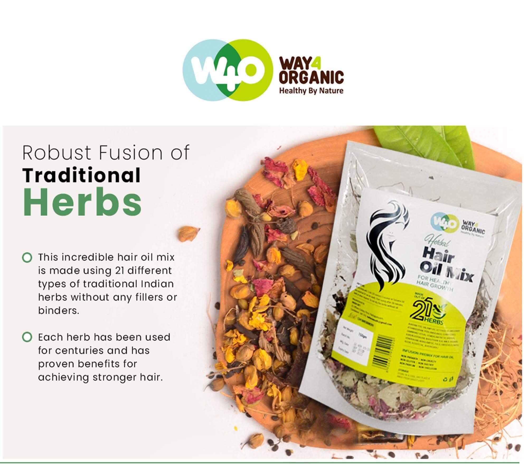 Way4Organic Herbal Hair Oil Mix half-full bottle for easy refilling.