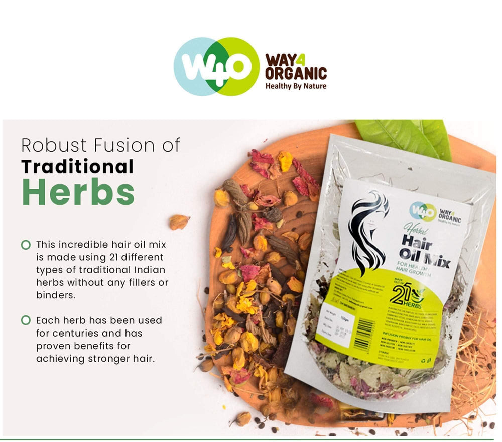 Way4Organic Herbal Hair Oil Mix half-full bottle for easy refilling.