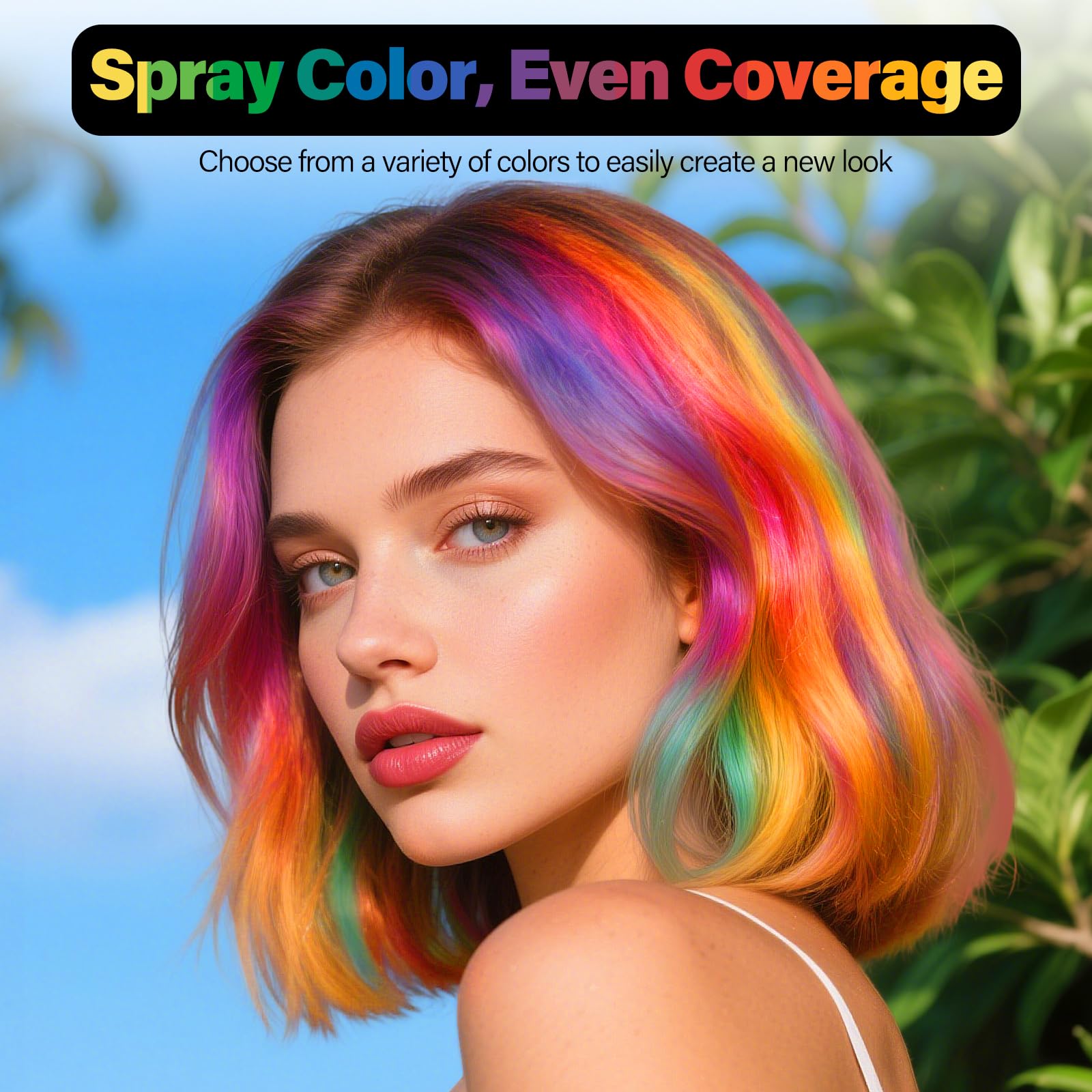 Waybesty temporary hair color spray provides easy wash-out color for quick style changes.