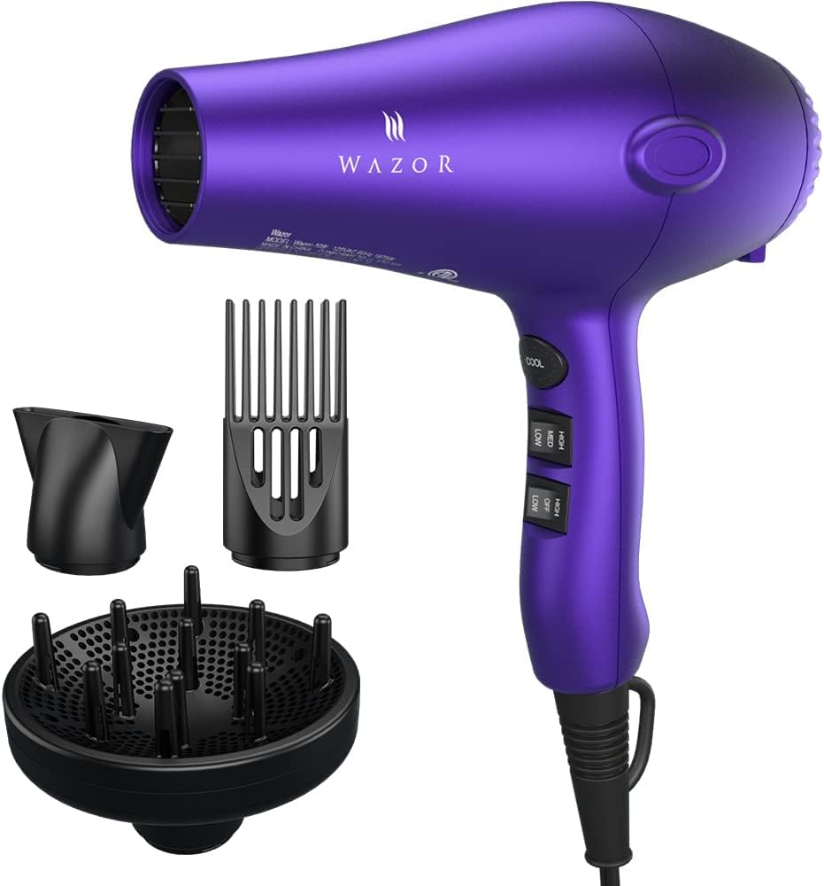 Wazor hair dryer with diffuser attachment for even styling and faster drying